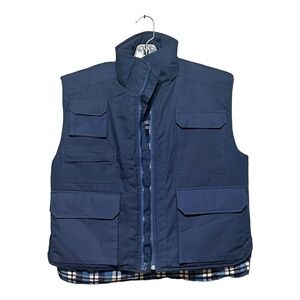 Rampage Vintage Blue Plaid Flannel Lined Fisherman Vest Men Size Medium